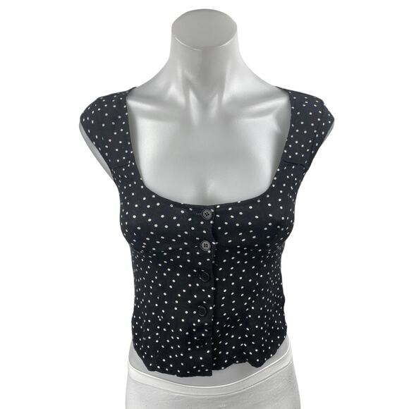 Reformation Wallflower Black Polka Dot Sleeveless Button Front Crop Tank Top 0 - Picture 1 of 4